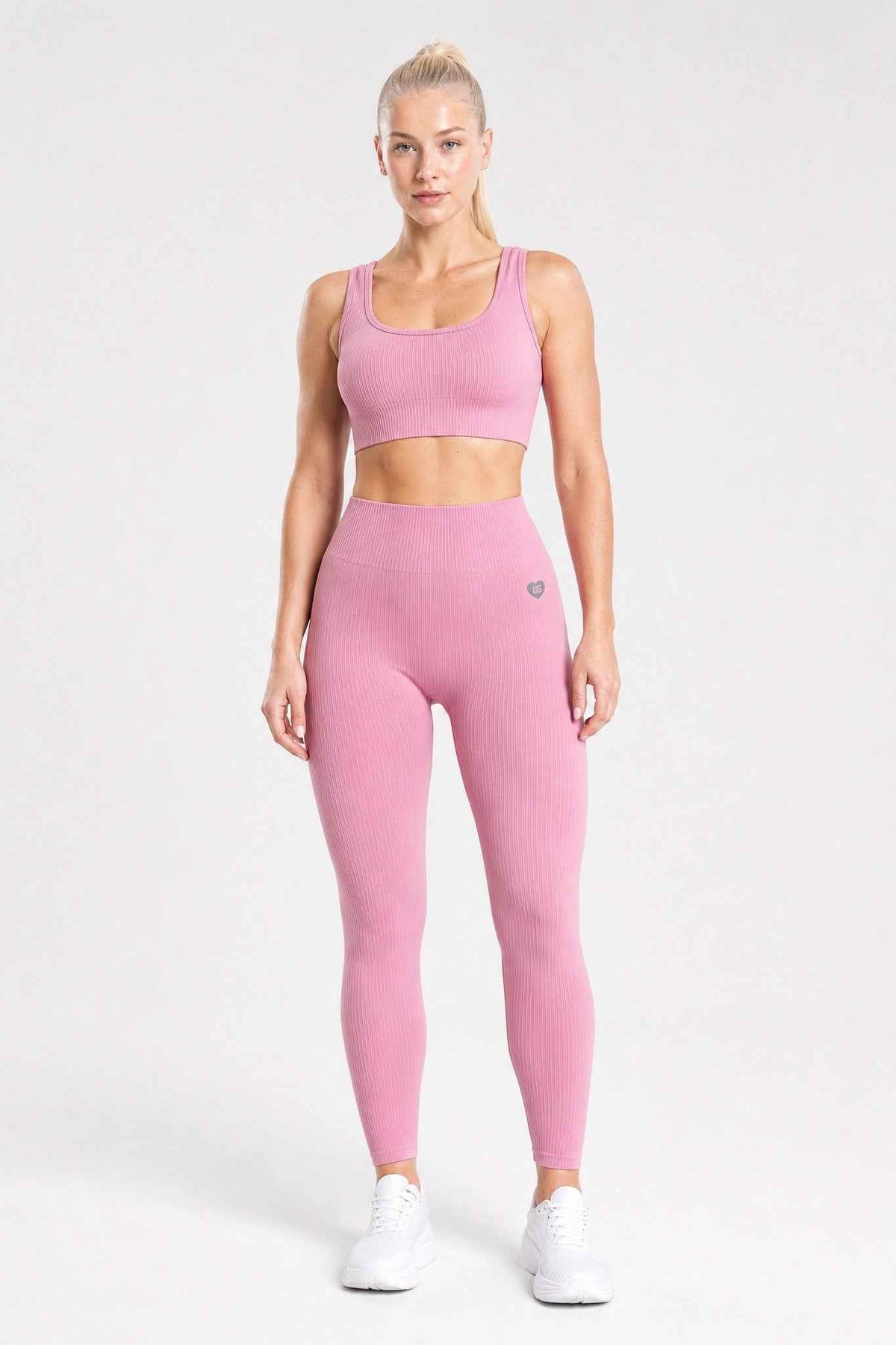 Legginsy bezszwowe prążkowane dusty rose - Sunset