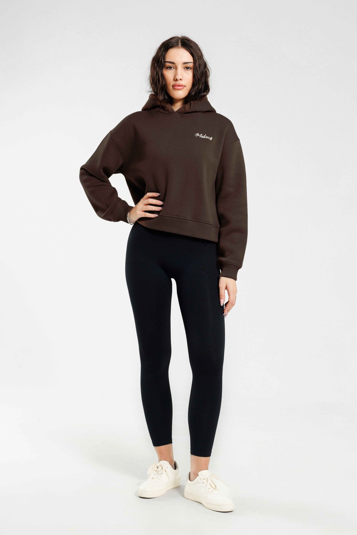 Damska bluza dresowa z kapturem brązowa - Everly SOFT PRO