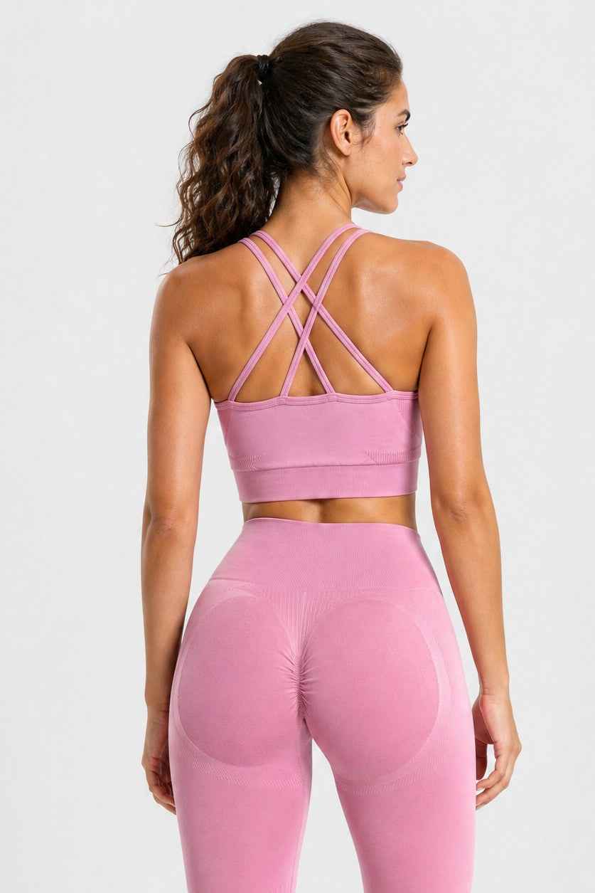 Biustonosz sportowy bezszwowy odkryte plecy dusty rose - Nevada