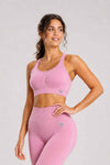 Biustonosz sportowy bezszwowy odkryte plecy dusty rose - Nevada