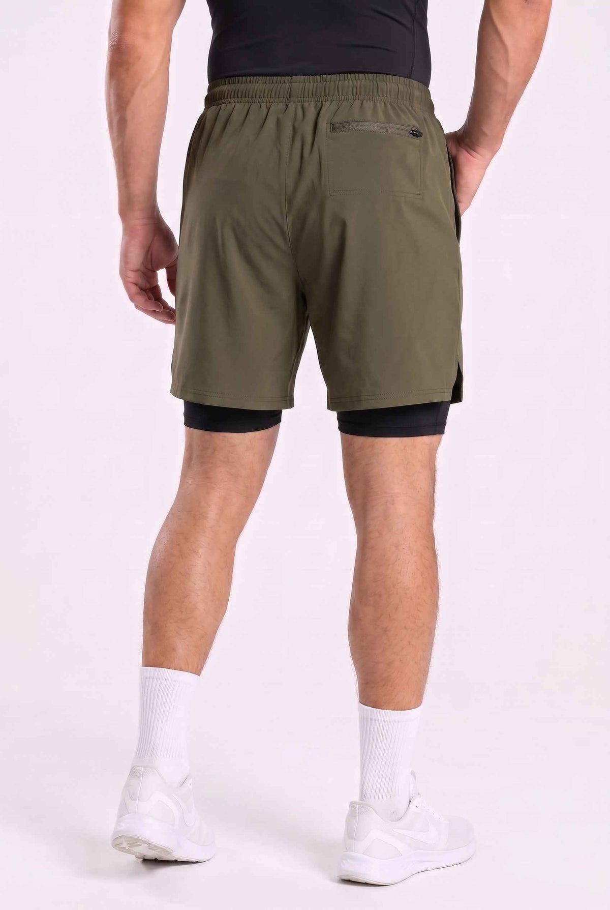 Spodenki męskie do biegania 2w1 PRO szybkoschnące khaki - Camp Runner