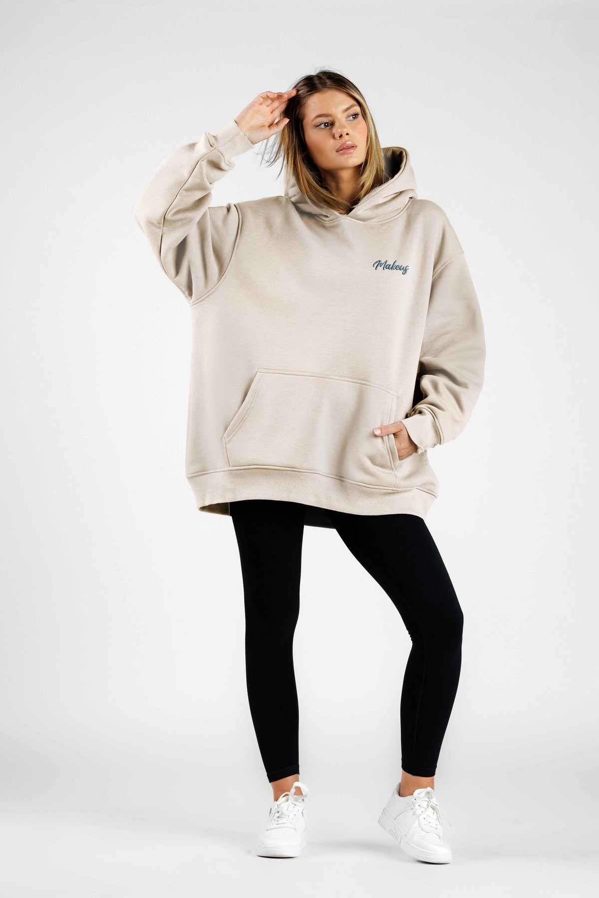 Damska bluza dresowa ONE SIZE z kapturem ivory - Ruby SOFT PRO