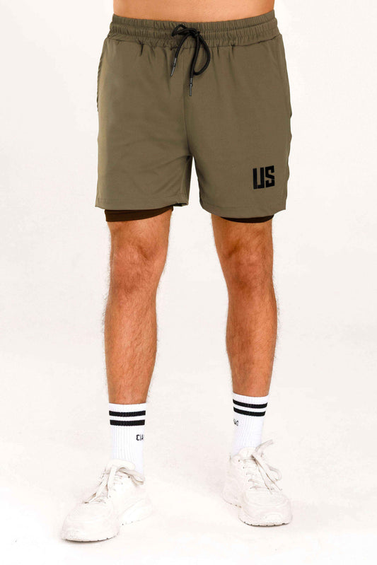 Spodenki męskie treningowe 2w1 desert khaki - Camp Hill