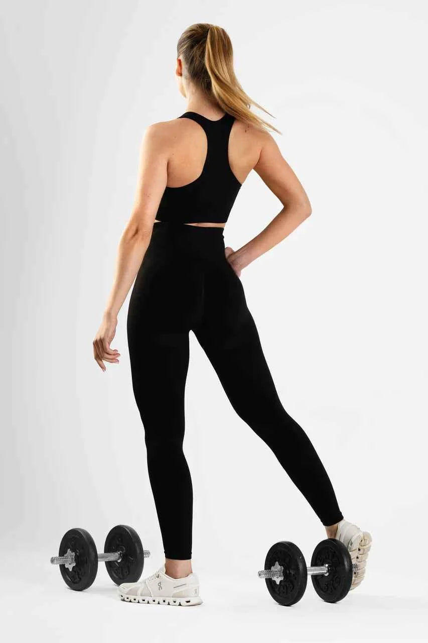 Zestaw bezszwowy sportowy top + legginsy PUSH UP czarny - Florence