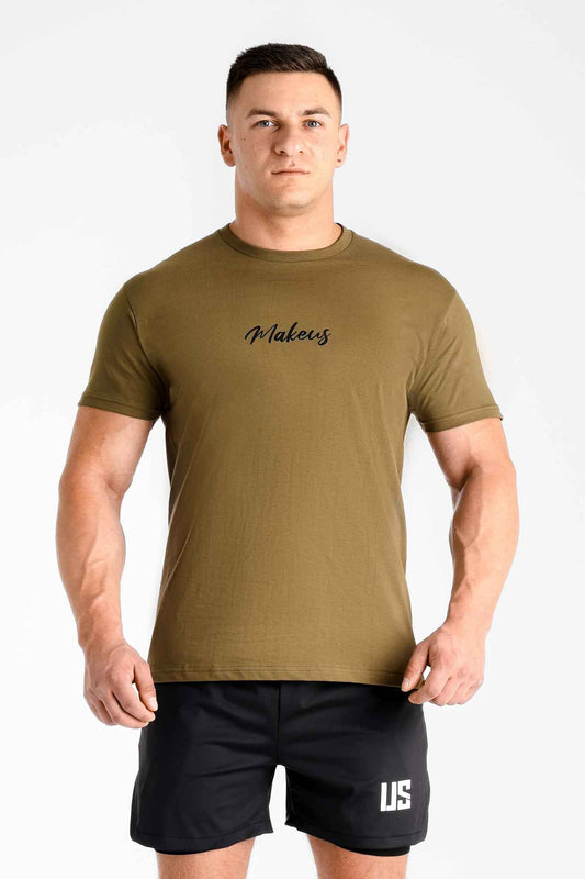 T-shirt męski bezszwowy bawełniany khaki - MAKEUS Tampa