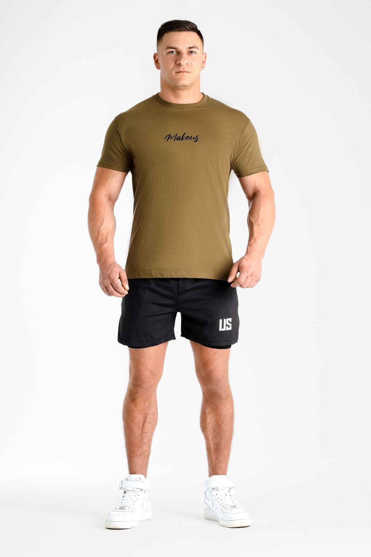 T-shirt męski bezszwowy bawełniany khaki - MAKEUS Tampa