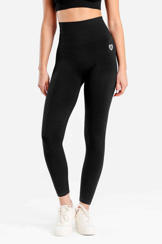 Legginsy bezszwowe prążkowane czarne - Sunset