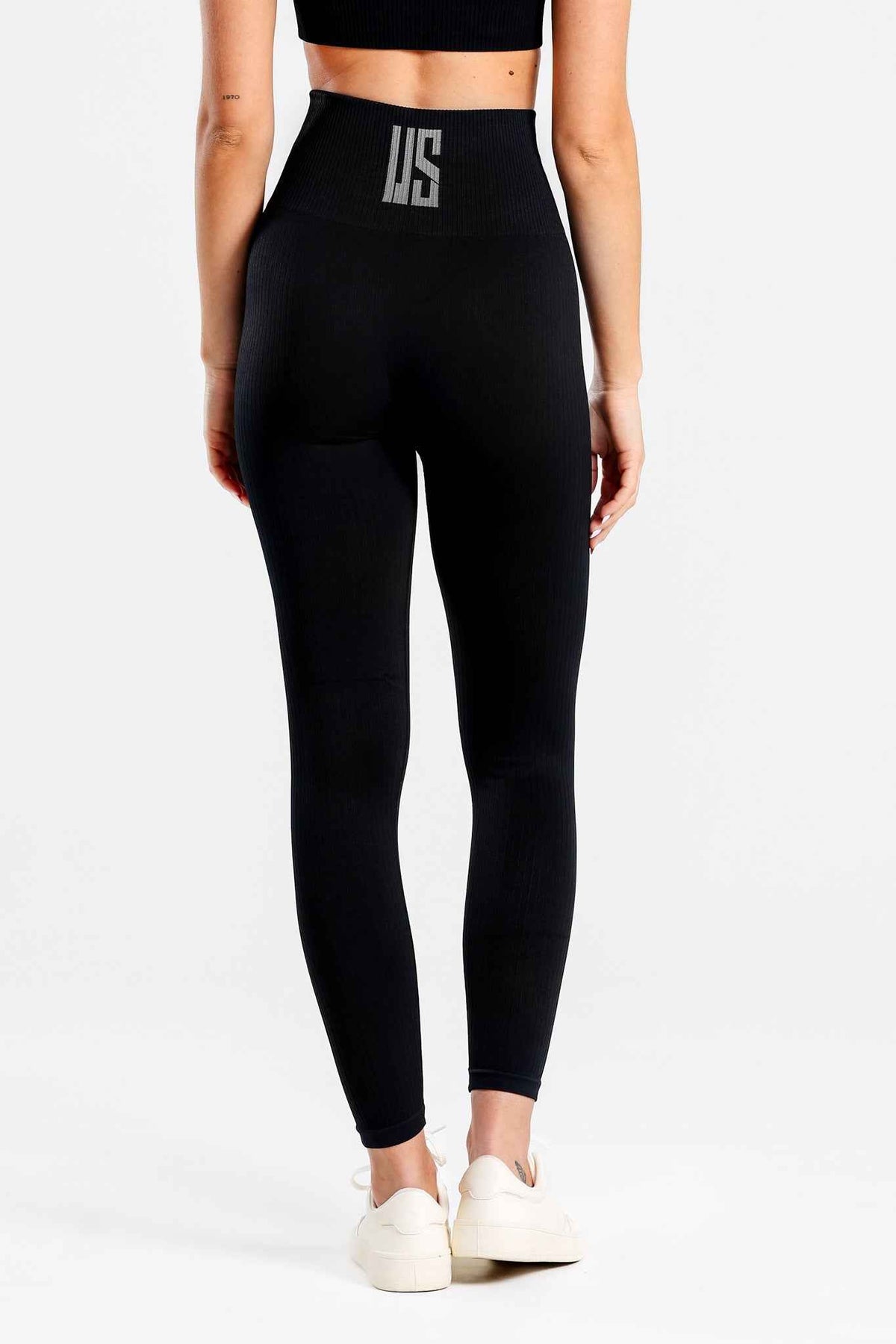 Zestaw bezszwowy prążkowany top + legginsy czarny - Sunset