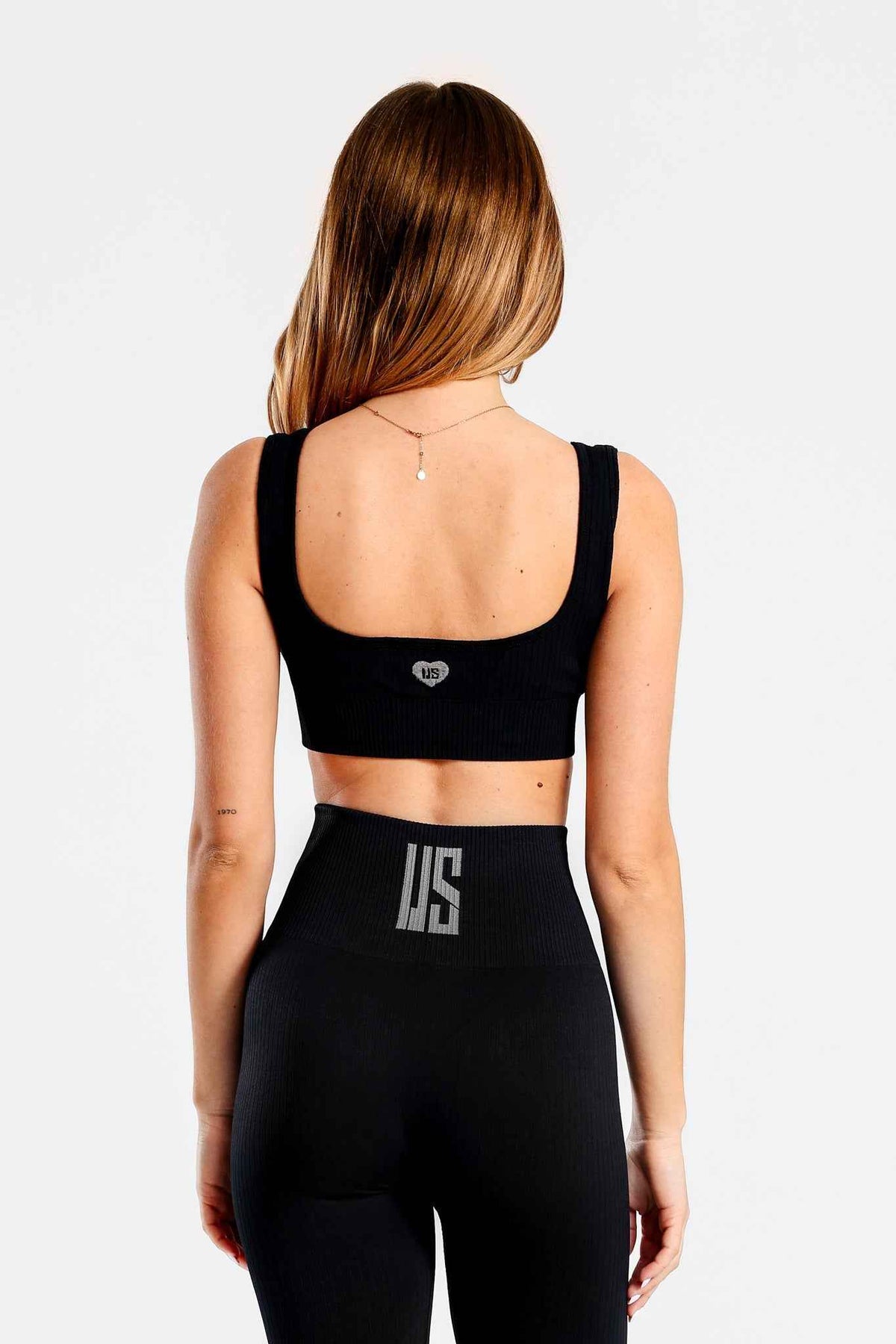 Zestaw bezszwowy prążkowany top + legginsy czarny - Sunset