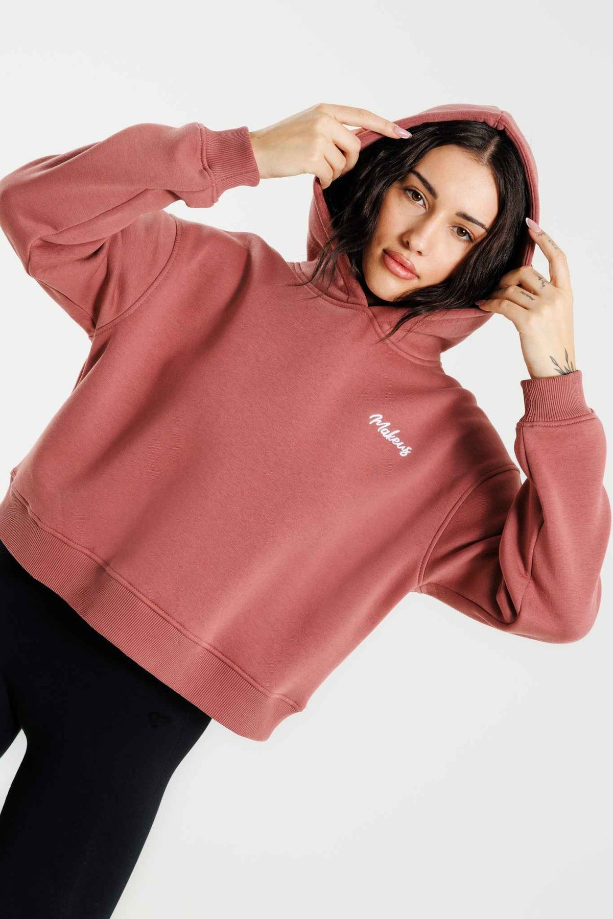 Damska bluza dresowa z kapturem brudny róż - Everly SOFT PRO