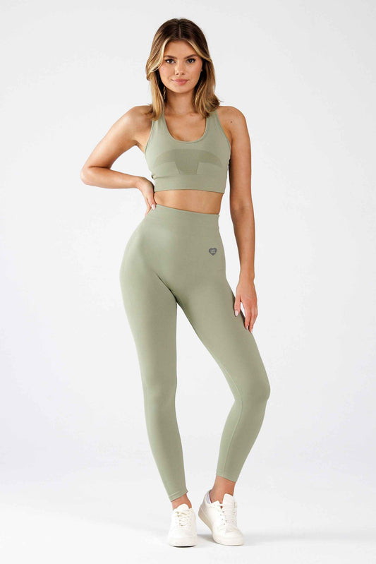 Zestaw bezszwowy sportowy top + legginsy PUSH UP sage - Florence