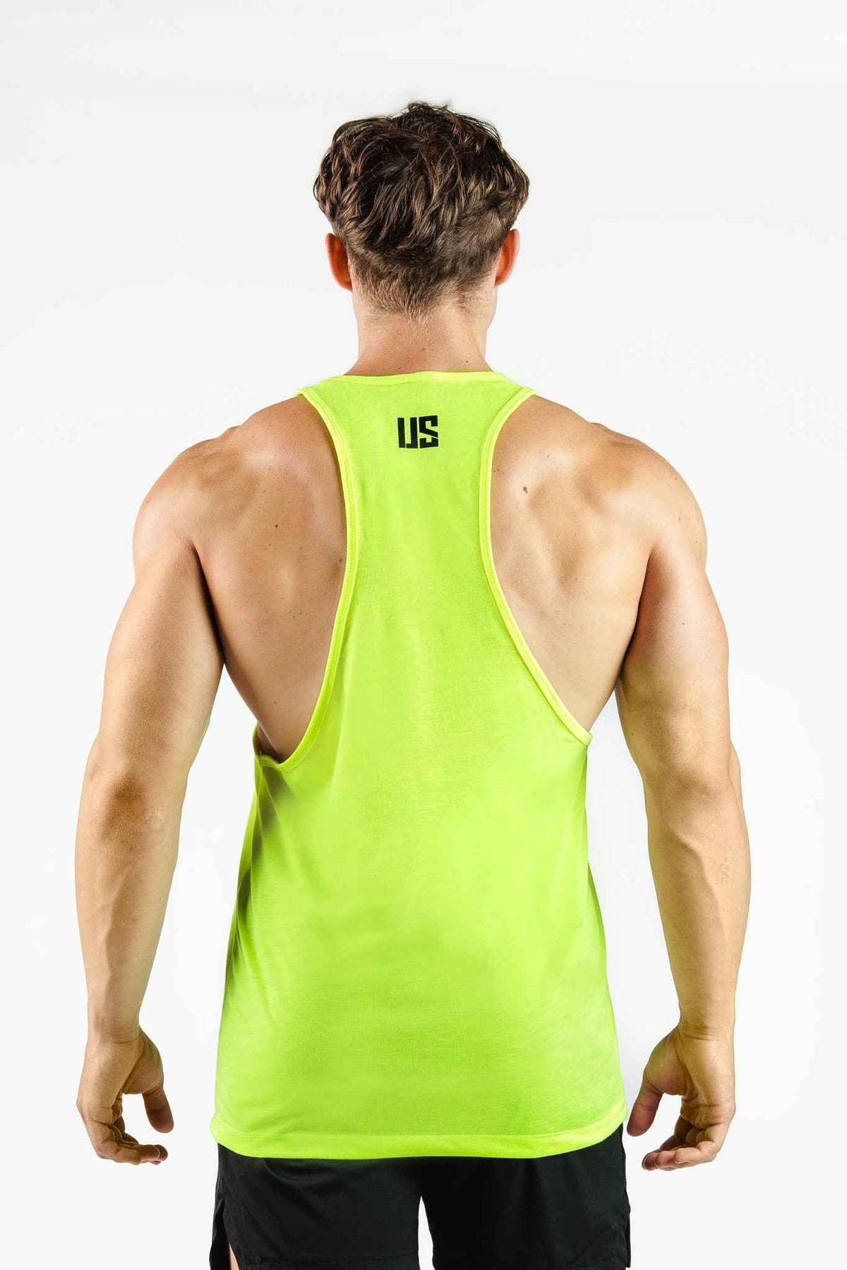 Tank Top męski na siłownię fluorescencyjny żółty z nadrukiem US