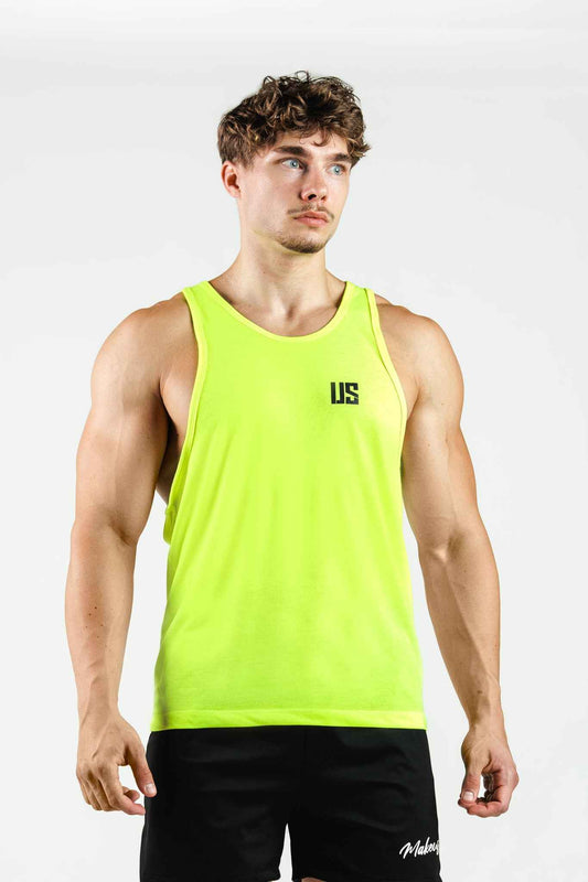 Tank Top męski na siłownię fluorescencyjny żółty z nadrukiem US