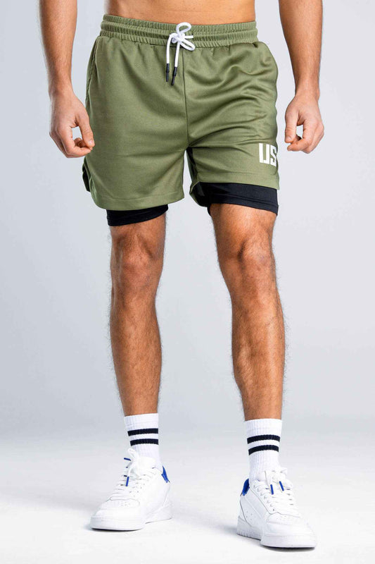 Spodenki męskie treningowe 2w1 khaki - Camp David