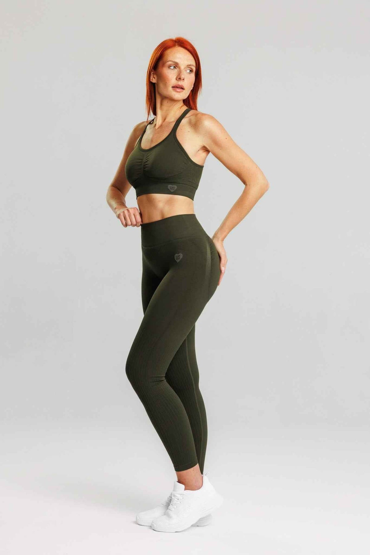 Zestaw bezszwowy PUSH UP PRO II top + legginsy military - Nevada