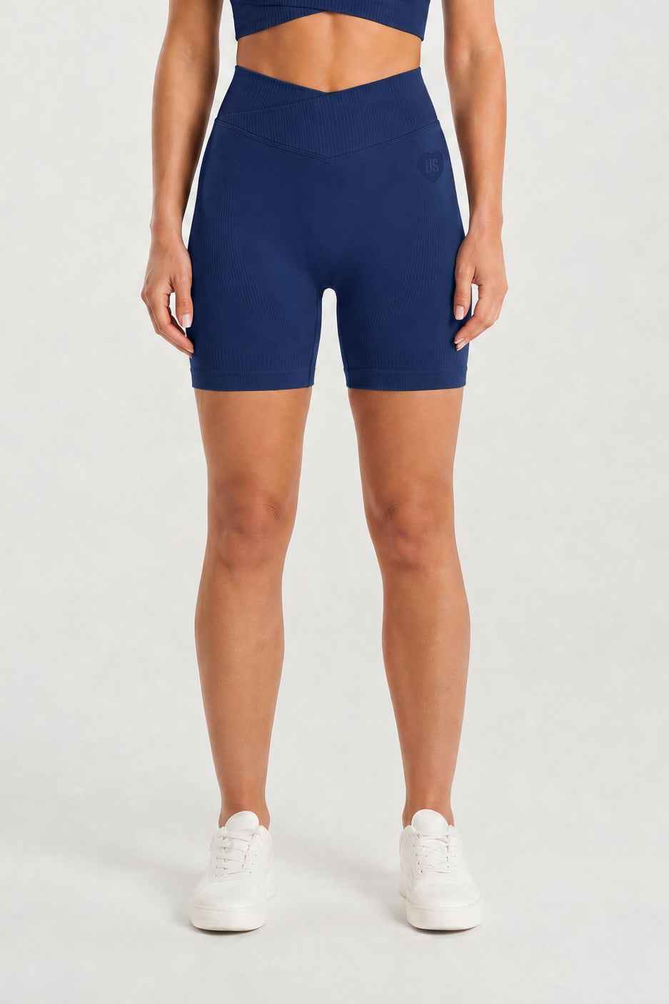 Szorty damskie bezszwowe asymetryczne V CUT granatowe - Malibu
