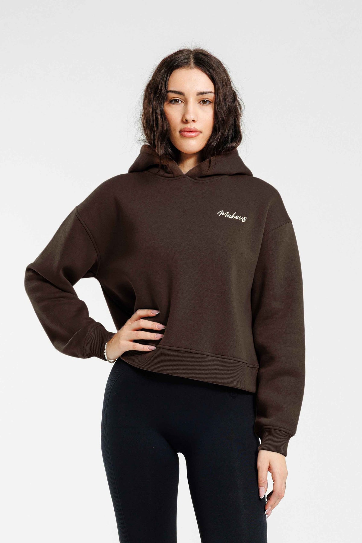 Damska bluza dresowa z kapturem brązowa - Everly SOFT PRO