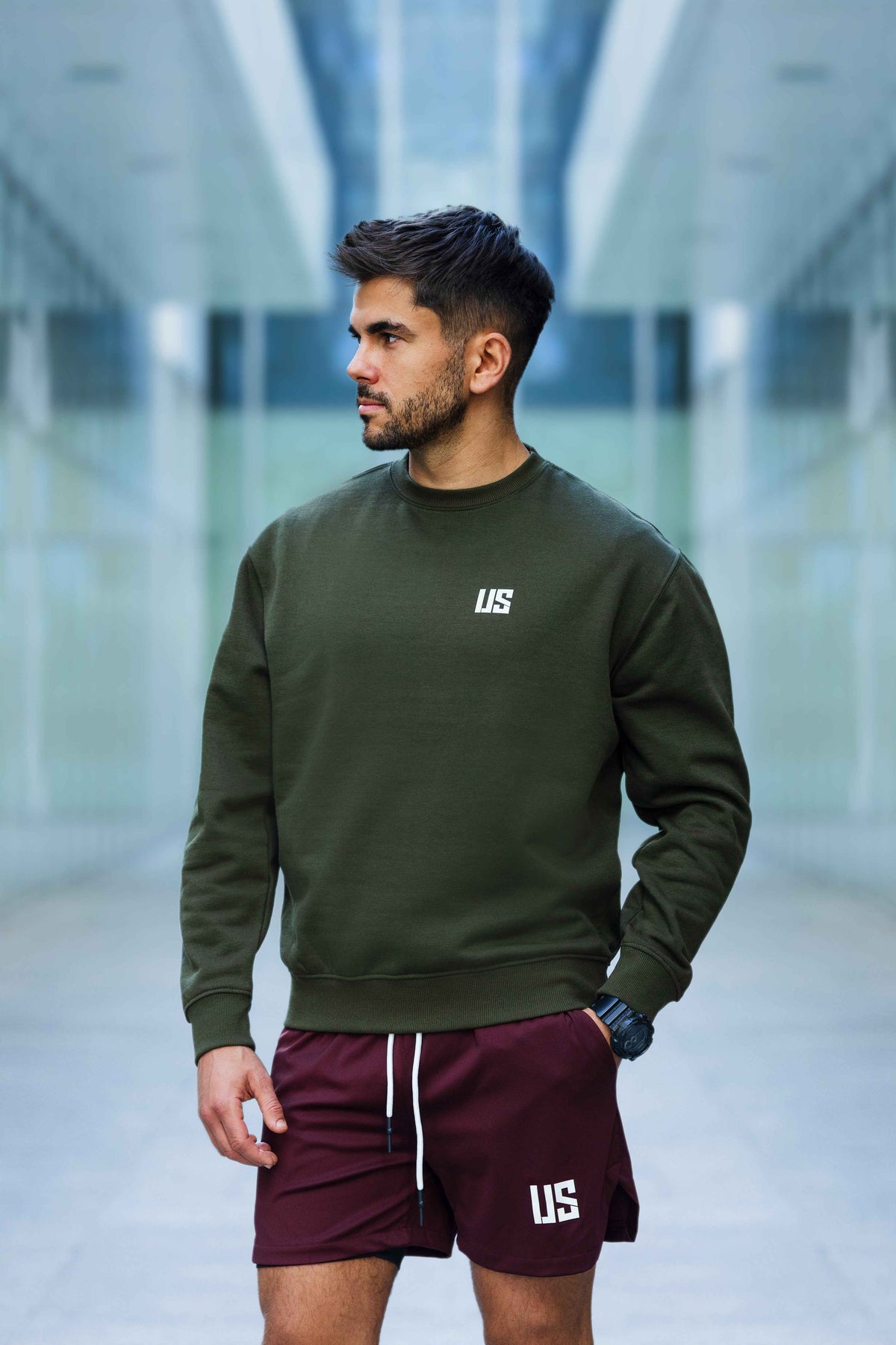 Męska bluza dresowa bez kaptura forest green - Denali