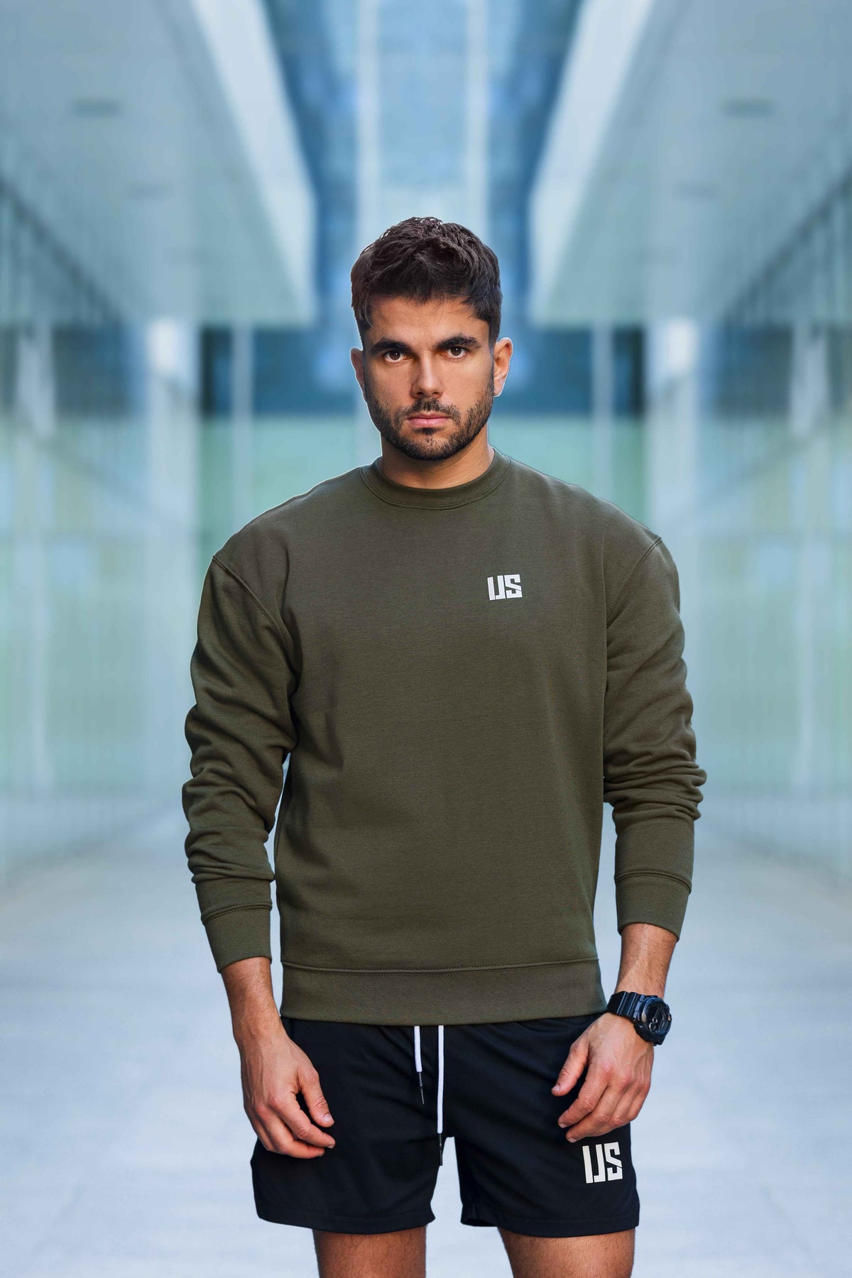Męska bluza dresowa bez kaptura khaki - Denali