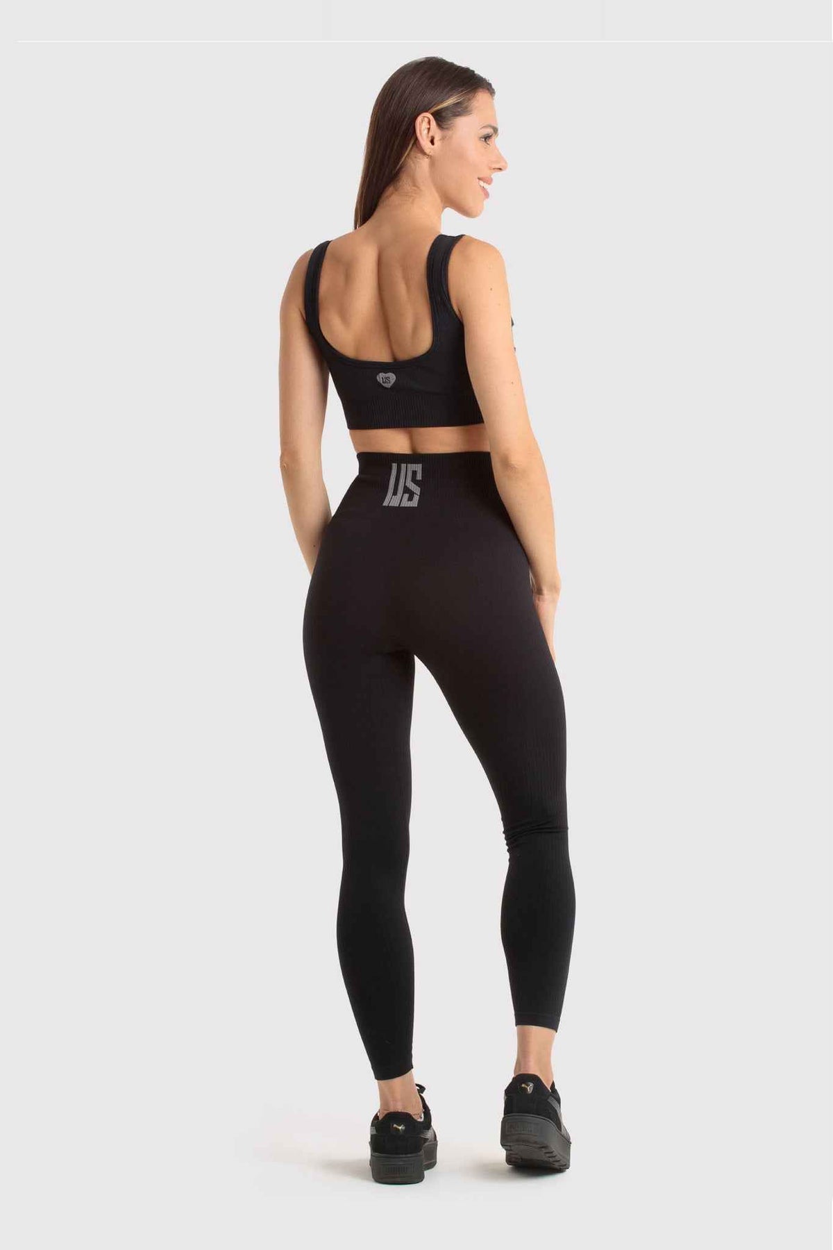Zestaw bezszwowy prążkowany top + legginsy czarny - Sunset