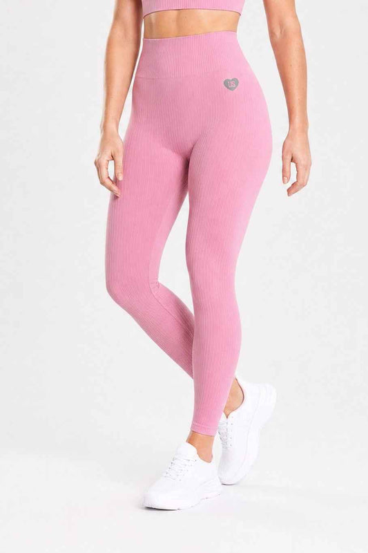 Legginsy bezszwowe prążkowane dusty rose - Sunset