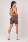 Zestaw bezszwowy PUSH UP V-SHAPE top + szorty stalowy brąz - Savannah