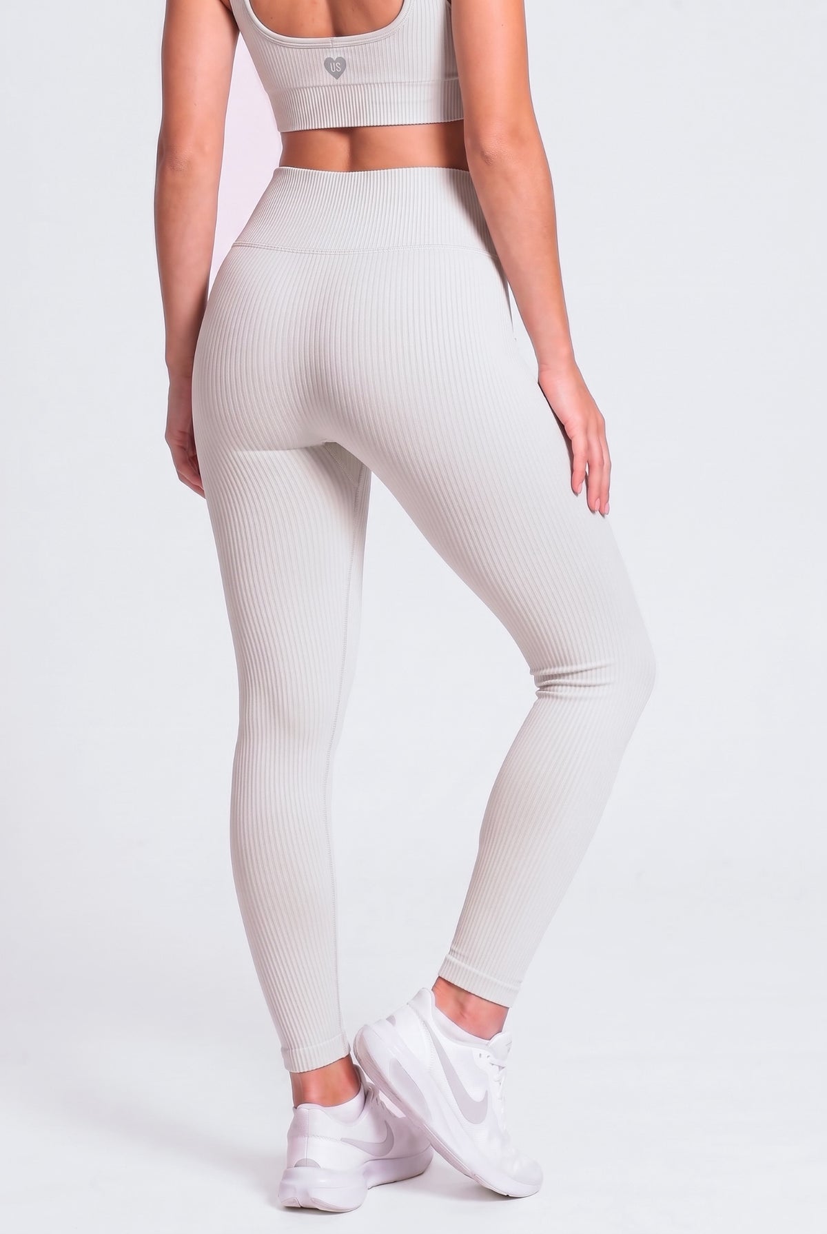 Legginsy bezszwowe prążkowane asymetryczne V CUT cream - Venice