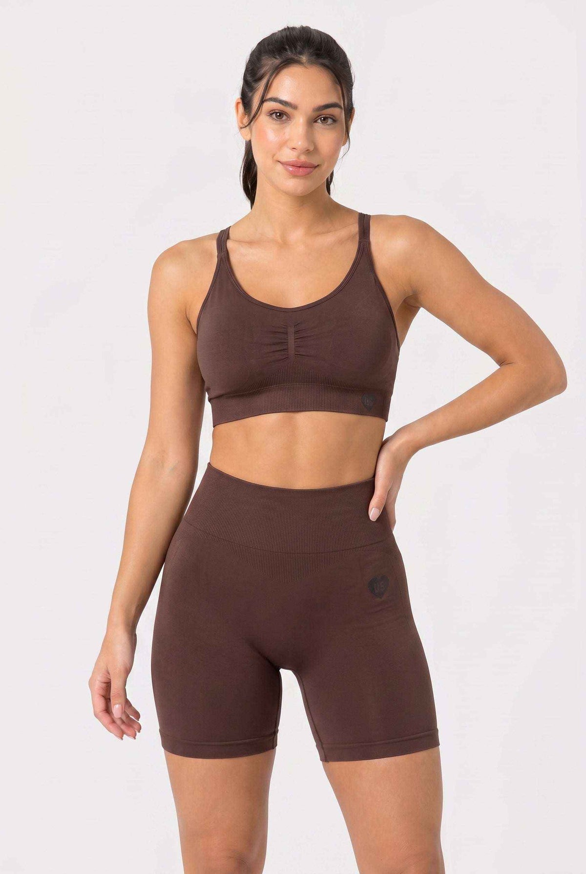 Szorty damskie bezszwowe PUSH UP V SHAPE espresso - Savannah