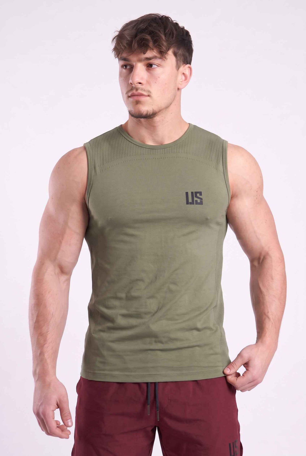 Tank Top męski bezszwowy techniczny khaki - Denver
