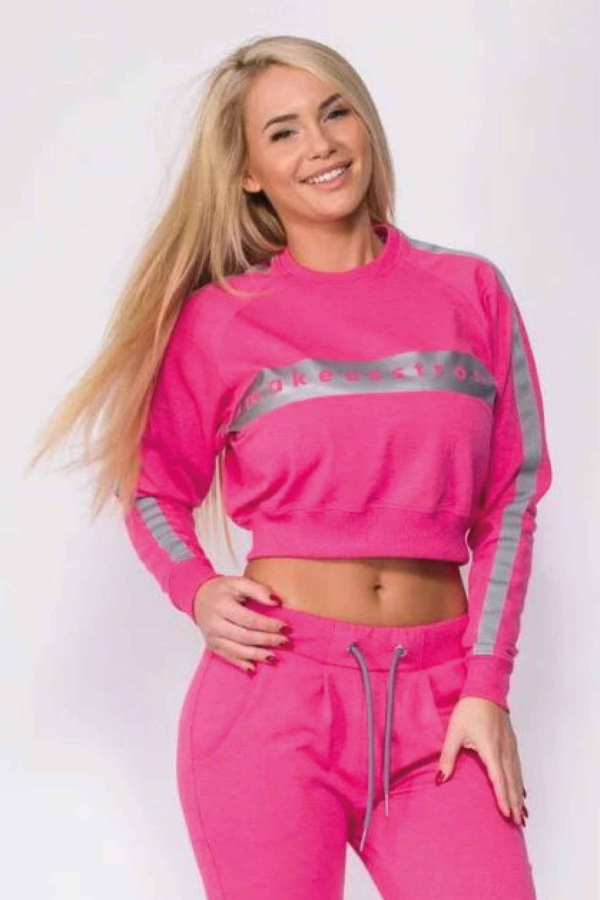 Damska bluza crop top bez kaptura różowa - Laurel