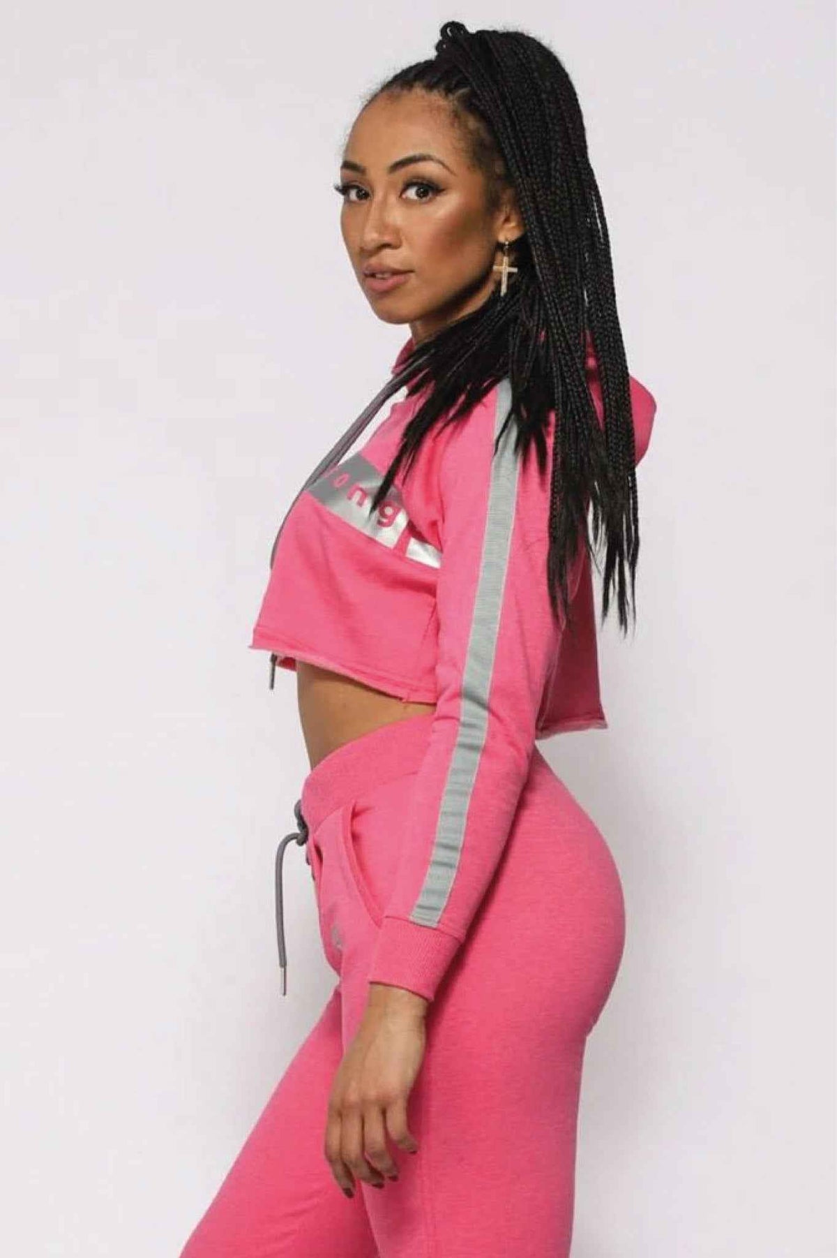 Damska bluza crop top z kapturem fuksja - Westside