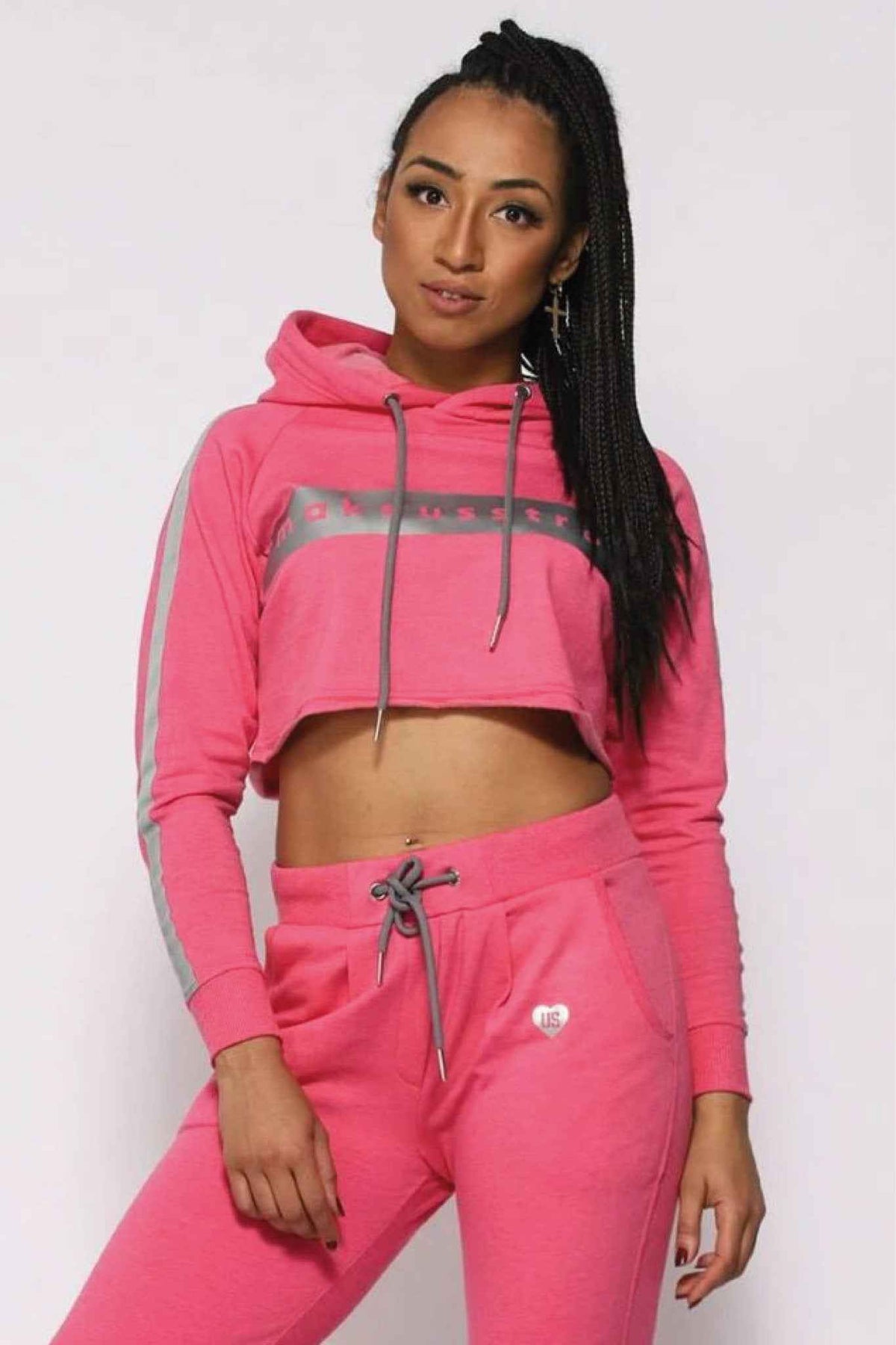Damska bluza crop top z kapturem fuksja - Westside