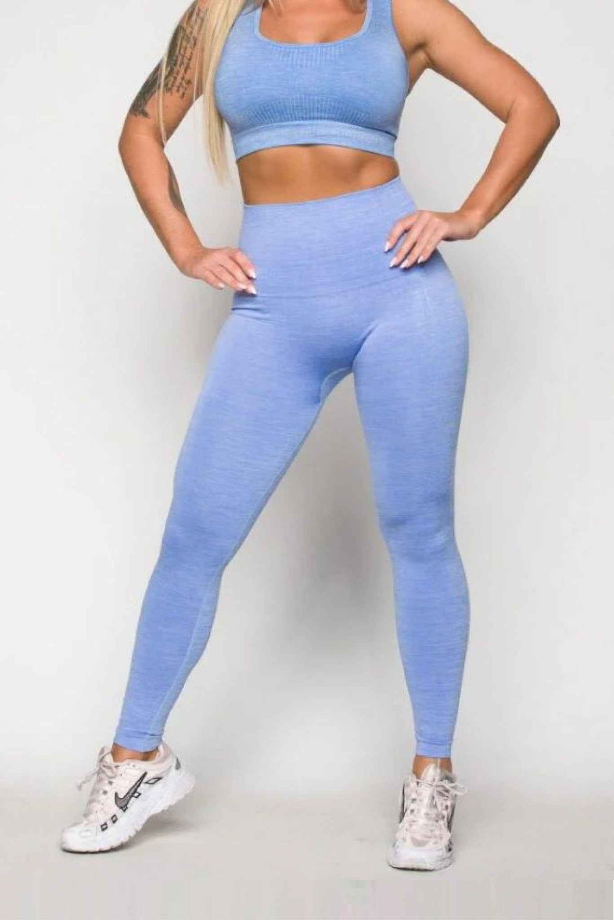 Legginsy bezszwowe kompresyjne błękitne - Los Angeles